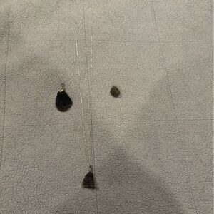 Delicate Silver Chain Necklace with Black gem and two smooth stones bundle